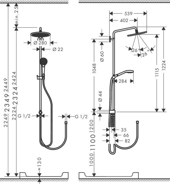 Душевая система Hansgrohe Croma S Showerpipe 1jet Reno 26793000