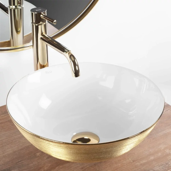 Умывальник Rea Stella gold brush white U9087