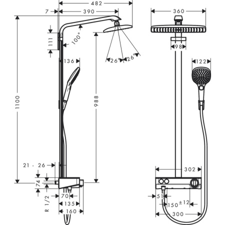 Душевая система термостатическая Hansgrohe Raindance Showerpipe 1jet 27288000