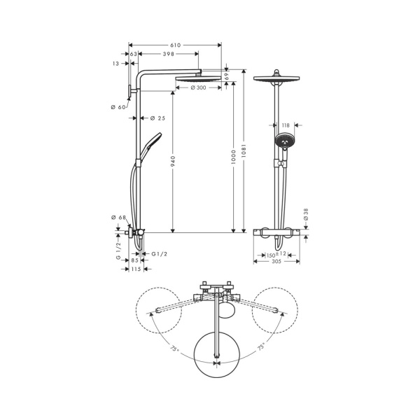 Душевая система термостатическая Hansgrohe Raindance Select Showerpipe 2jet 27133000