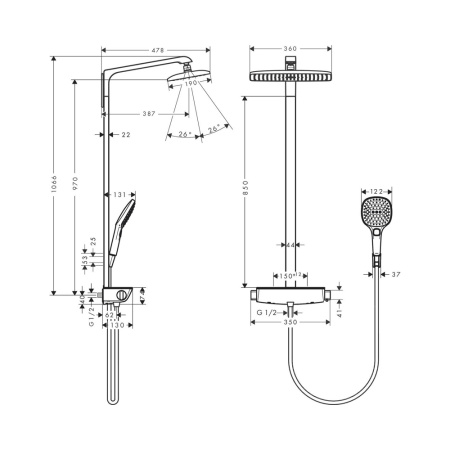 Душевая система термостатическая Hansgrohe Rainmaker Select E Showerpipe 1jet 27112400