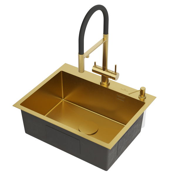 Кухонная мойка Roxen Simple 60 (PVD gold) с коландером и дозатором