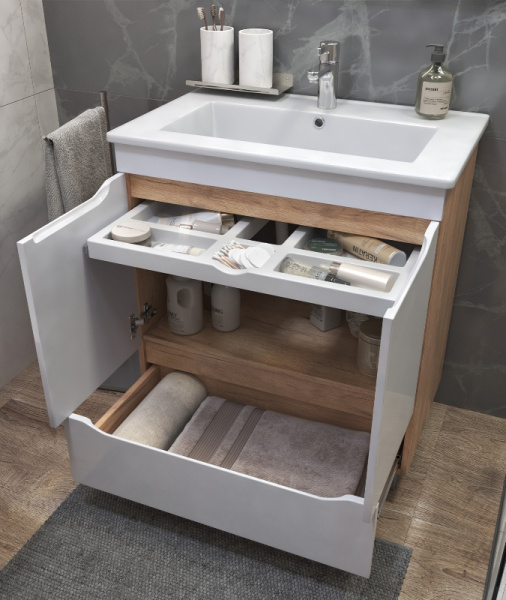 Тумба напольная под умывальник Vigo Grani 60 дуб золотой с ящиком и дверками