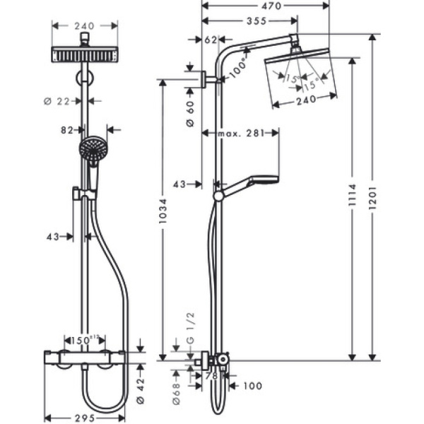 Душевая система термостатическая Hansgrohe Crometta E Showerpipe 1jet EcoSmart 27281000
