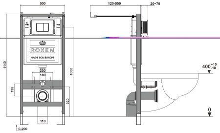 Комплект инсталляции Roxen StounFix Dual Fresh 968512 с унитазом Martin 530220-02 и кнопкой Santi 410260DG