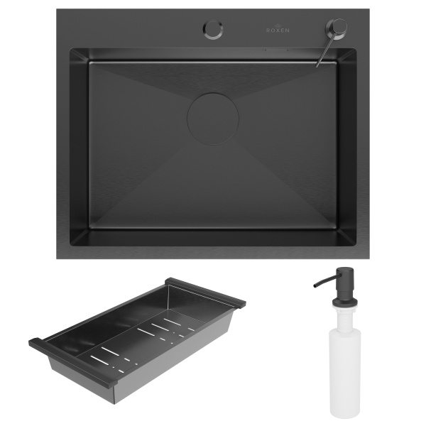 Кухонная мойка Roxen Simple 60 (PVD графит) с коландером и дозатором