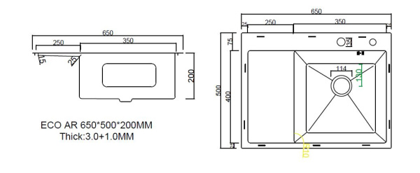 Кухонная мойка Arfeka Eco AR R Satin 65х50