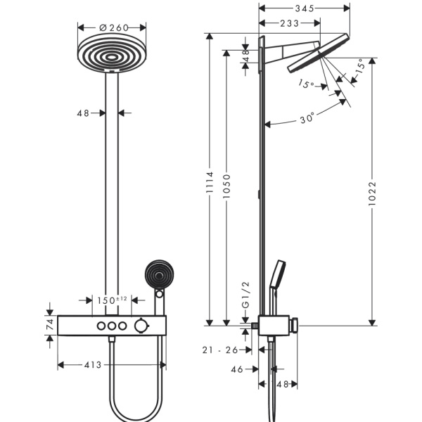 Душевая система термостатическая Hansgrohe Pulsify Showerpipe 2jet 24240000