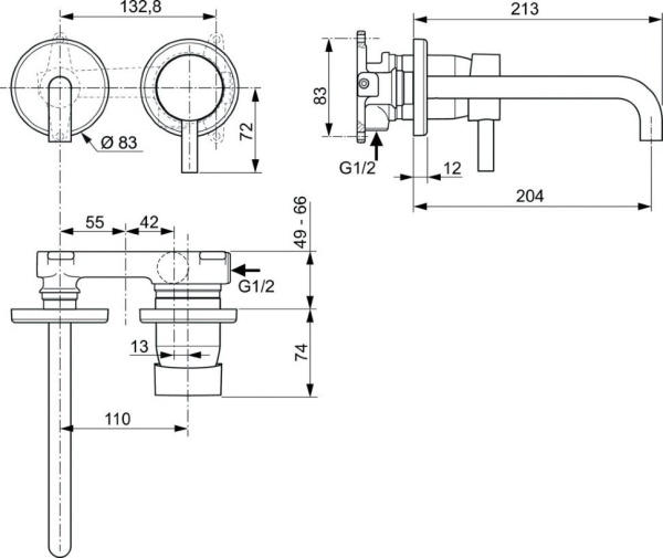 Смеситель Ideal Standard Ceraline (черный матовый) с внутренней частью в комплекте