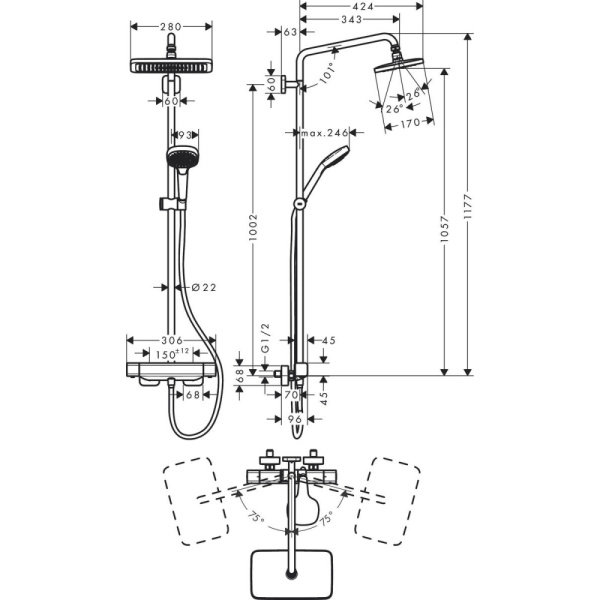 Душевая система термостатическая Hansgrohe Croma Showerpipe 1jet EcoSmart 27660000
