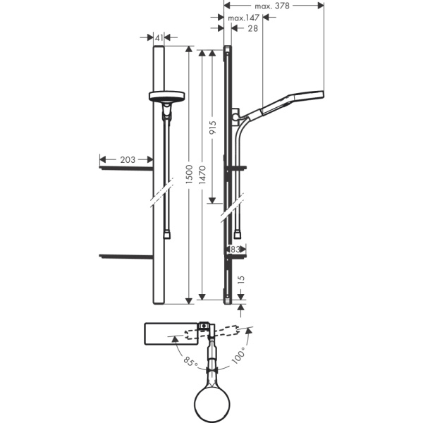 Душевой гарнитур Hansgrohe Rainfinity 3jet 27673000 с полкой