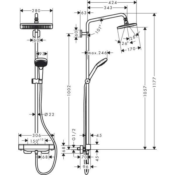 Душевая система термостатическая Hansgrohe Croma E Showerpipe S 1jet 27630000