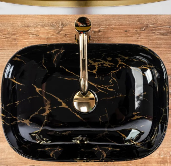 Умывальник Rea Belinda Black Marble Shiny U8907