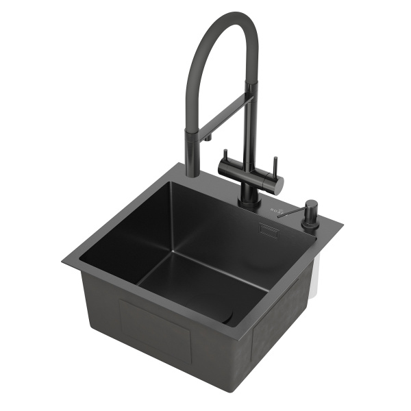 Кухонная мойка Roxen Simple 45х45 PVD с ролл-матом и дозатором