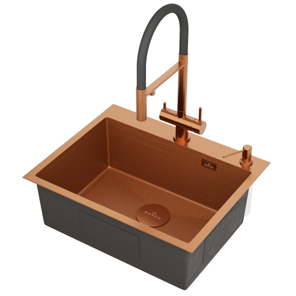 Кухонная мойка Roxen Snake 60х50 Bronze с коландером и дозатором