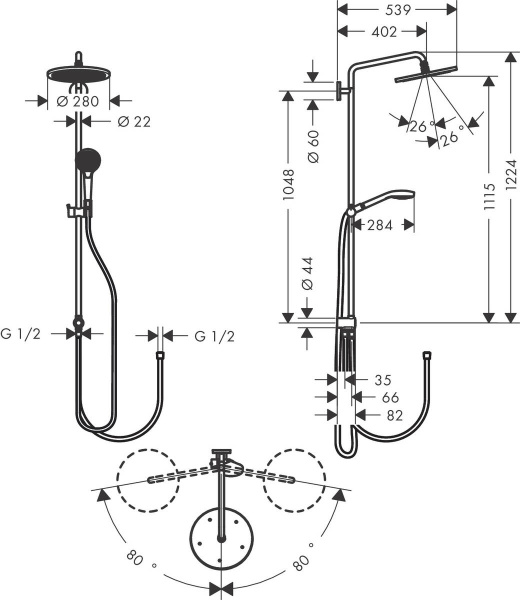 Душевая система Hansgrohe Croma S Showerpipe 1jet Reno 26793000