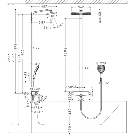 Душевая система термостатическая Hansgrohe Raindance Select E Showerpipe 1jet 27113000