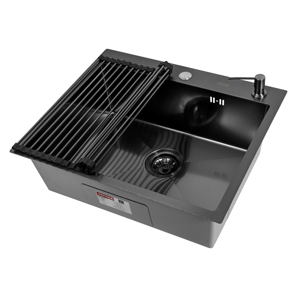 Кухонная мойка Arfeka Eco AR Black Decor Millet 60х50 с роллер-матом и дозатором