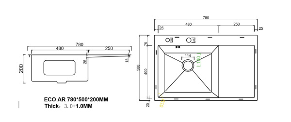 Мойка ARFEKA ECO AR 780*500 L SATIN