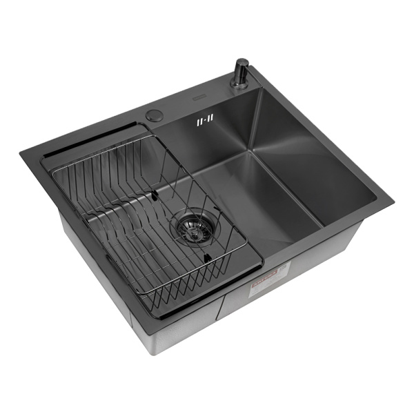 Кухонная мойка Arfeka Eco AR Black 60х50 с коландером F и дозатором