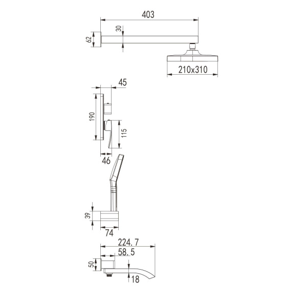 Душевая система встраиваемая Rose R1535F