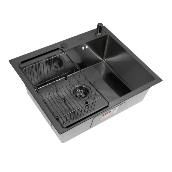 Кухонная мойка Arfeka Eco AR Black Décor millet 60х50 с коландером F и дозатором