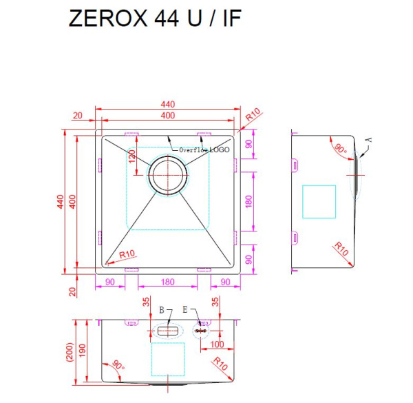 Кухонная мойка Zorg Zerox U/IF Zurinox PVD 45х45 Gunblack Кухонная мойка Zorg Zerox U/IF Zurinox PVD 45х45 Gunblack