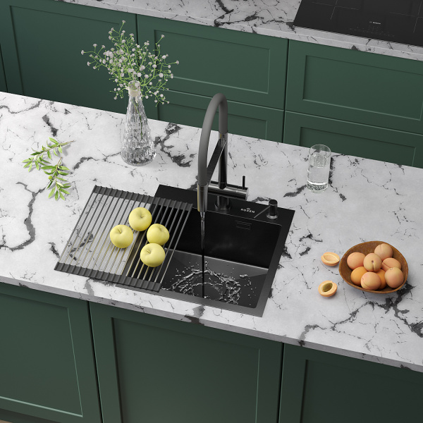 Кухонная мойка Roxen Simple 45х45 PVD с ролл-матом и дозатором