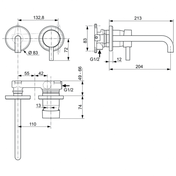 Смеситель Ideal Standard Ceraline (хром) с внутренней частью в комплекте