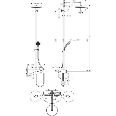 Душевая система термостатическая Hansgrohe Pulsify Showerpipe 1jet 24230000