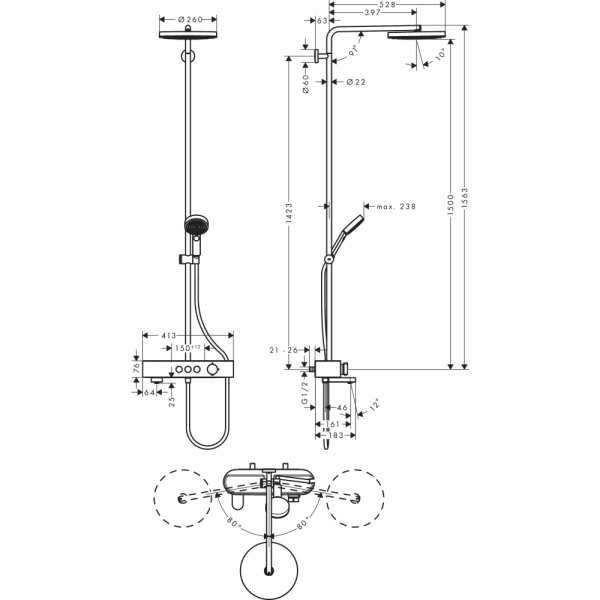 Душевая система термостатическая Hansgrohe Pulsify Showerpipe 1jet 24230000