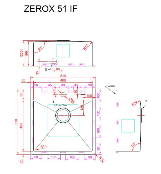 Кухонная мойка Zorg Zerox IF Zurinox 50х50 PVD Gunblack Кухонная мойка Zorg Zerox IF Zurinox 50х50 PVD Gunblack